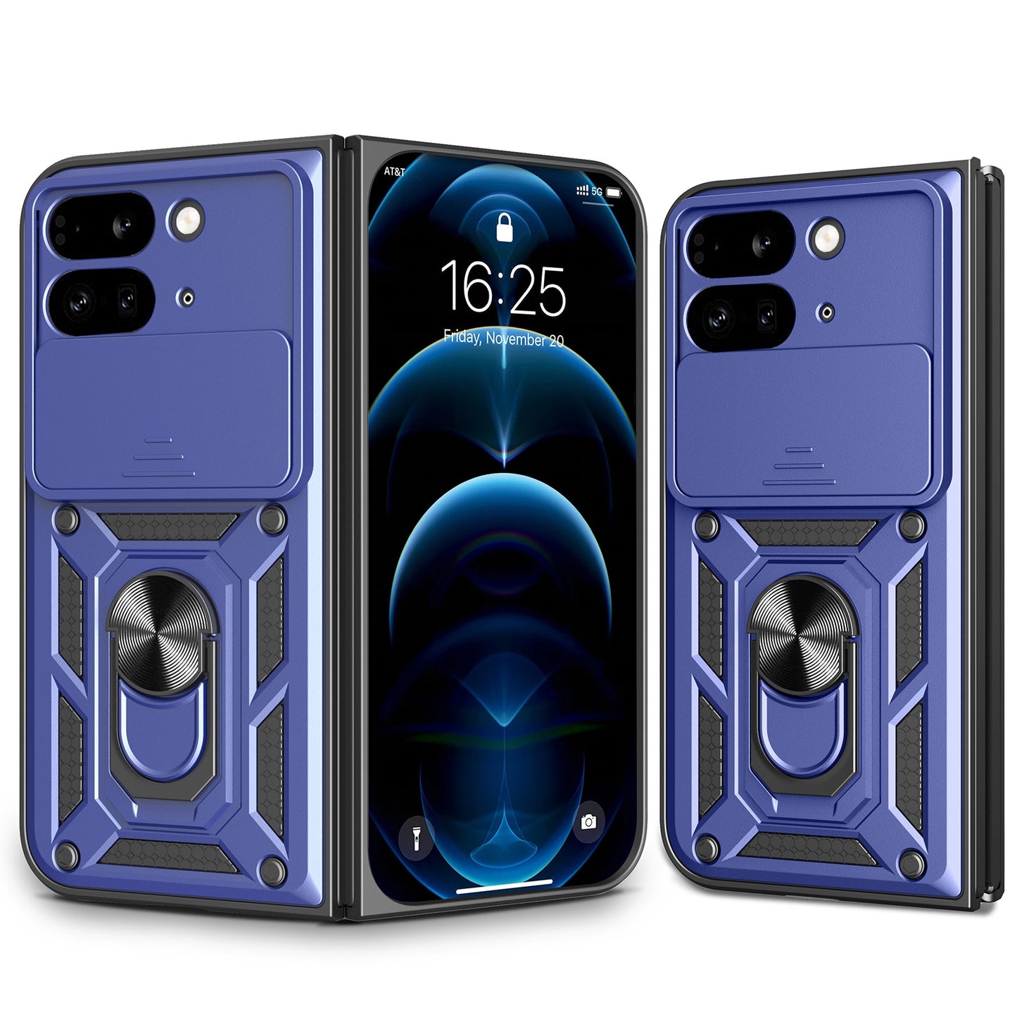 Google Pixel 9 Pro Fold Sliding Camera Cover Magnetic Ring Stand Shockproof TPU + PC Protective Phone Case