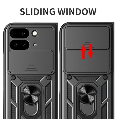 Google Pixel 9 Pro Fold Sliding Camera Cover Magnetic Ring Stand Shockproof TPU + PC Protective Phone Case