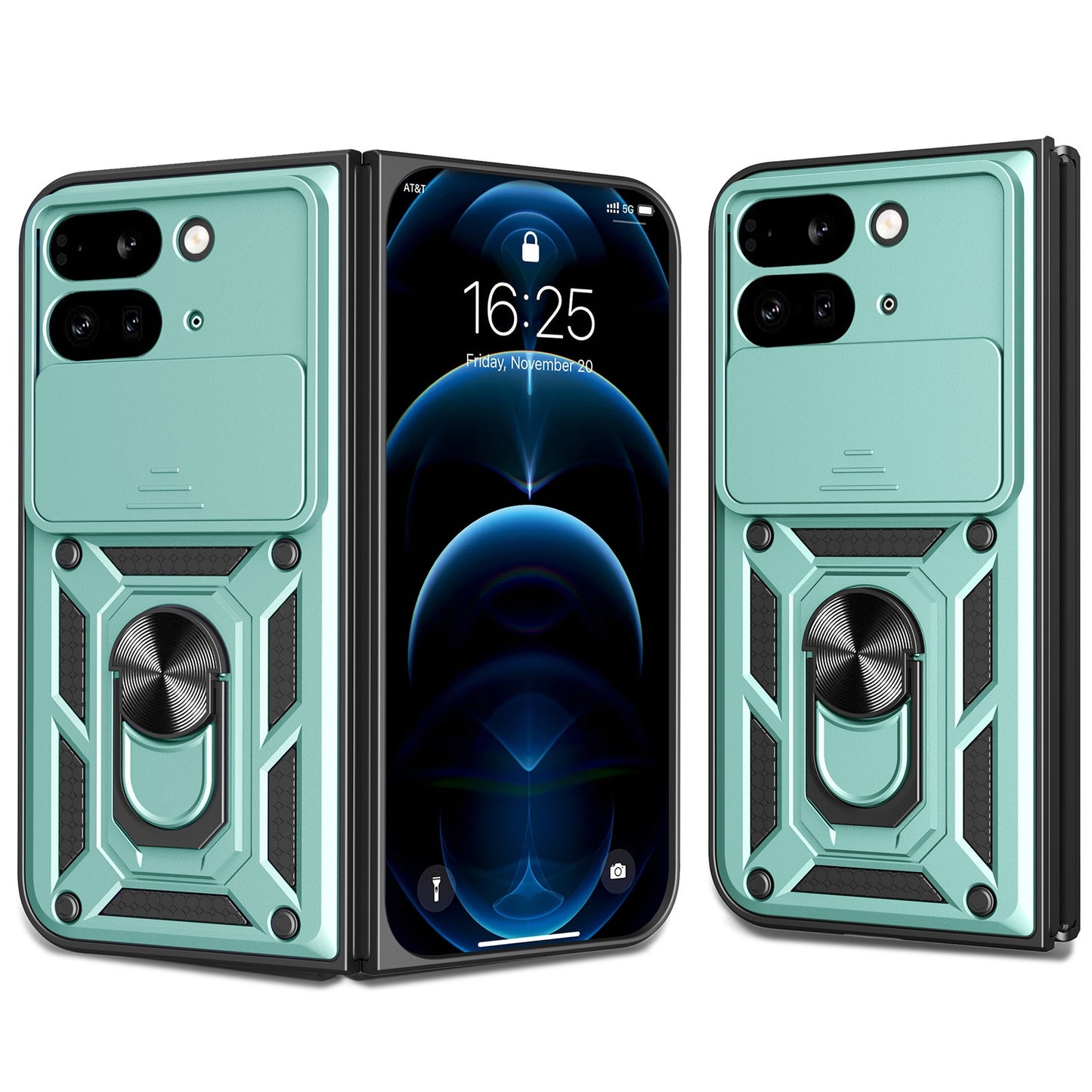 Google Pixel 9 Pro Fold Sliding Camera Cover Magnetic Ring Stand Shockproof TPU + PC Protective Phone Case