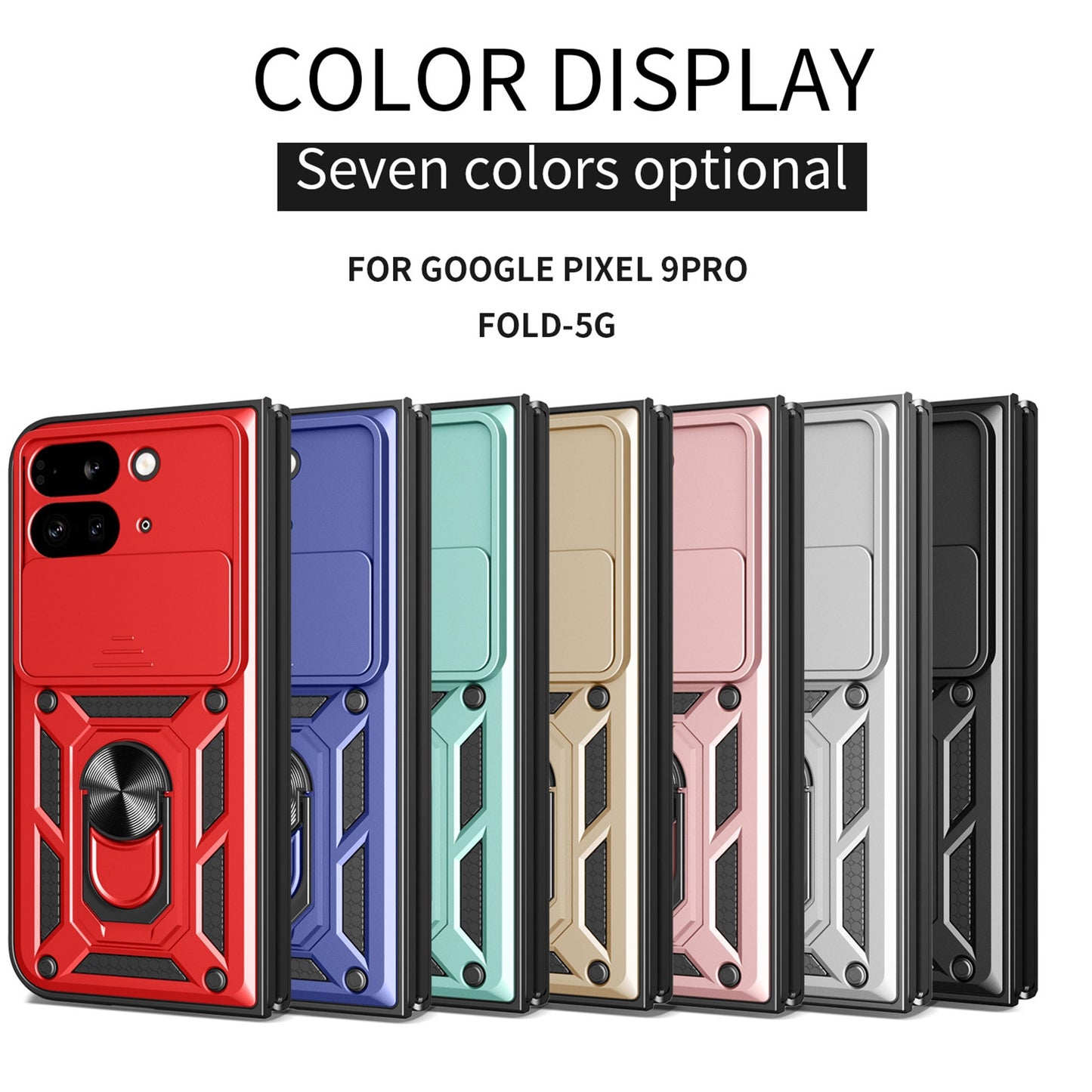 Google Pixel 9 Pro Fold Sliding Camera Cover Magnetic Ring Stand Shockproof TPU + PC Protective Phone Case