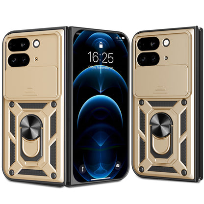 Google Pixel 9 Pro Fold Sliding Camera Cover Magnetic Ring Stand Shockproof TPU + PC Protective Phone Case