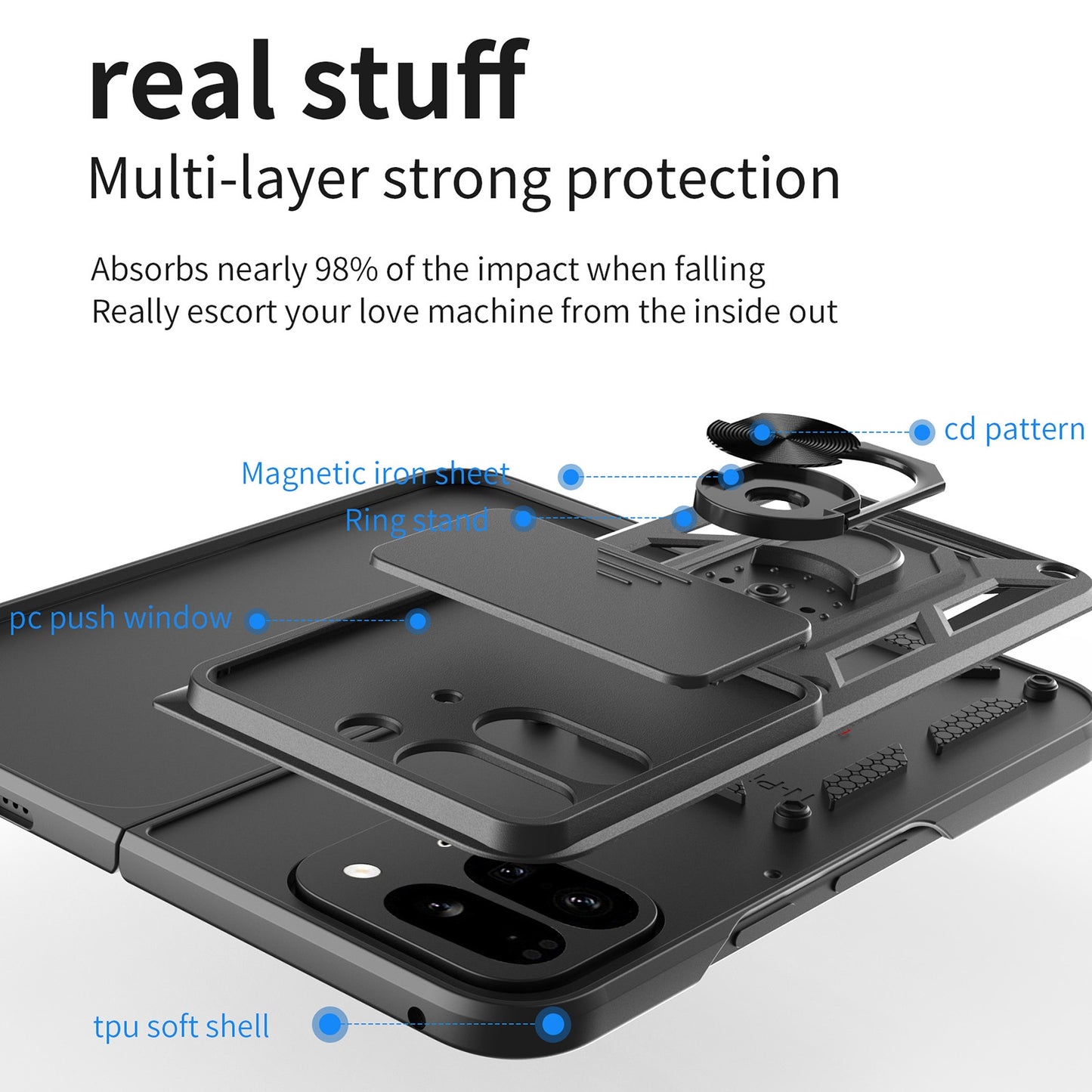 Google Pixel 9 Pro Fold Sliding Camera Cover Magnetic Ring Stand Shockproof TPU + PC Protective Phone Case