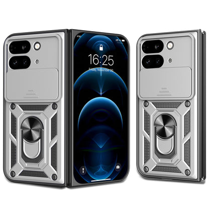 Google Pixel 9 Pro Fold Sliding Camera Cover Magnetic Ring Stand Shockproof TPU + PC Protective Phone Case