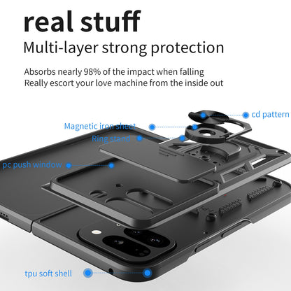 Google Pixel 9 Pro Fold Sliding Camera Cover Magnetic Ring Stand Shockproof TPU + PC Protective Phone Case