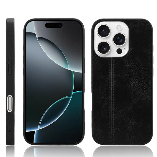 Apple iPhone 16 Pro Max Cow Pattern Sewing Back Cover Phone Case - Premium PU Leather Texture PC + TPU Shockproof Protective Case, Scratch Resistant Slim Lightweight Anti-Fingerprint Full Coverage Mobile Cover