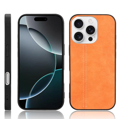 Apple iPhone 16 Pro Max Cow Pattern Sewing Back Cover Phone Case - Premium PU Leather Texture PC + TPU Shockproof Protective Case, Scratch Resistant Slim Lightweight Anti-Fingerprint Full Coverage Mobile Cover