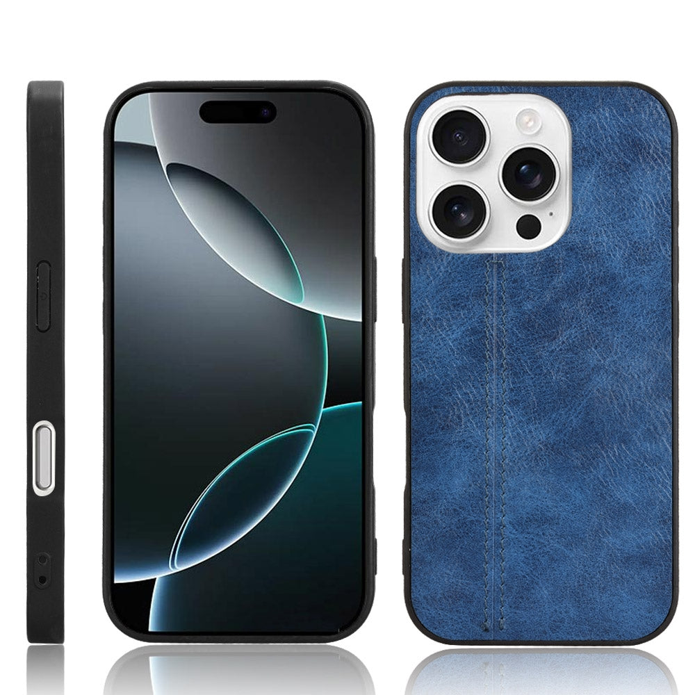 Apple iPhone 16 Pro Max Cow Pattern Sewing Back Cover Phone Case - Premium PU Leather Texture PC + TPU Shockproof Protective Case, Scratch Resistant Slim Lightweight Anti-Fingerprint Full Coverage Mobile Cover