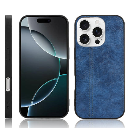 Apple iPhone 16 Pro Max Cow Pattern Sewing Back Cover Phone Case - Premium PU Leather Texture PC + TPU Shockproof Protective Case, Scratch Resistant Slim Lightweight Anti-Fingerprint Full Coverage Mobile Cover