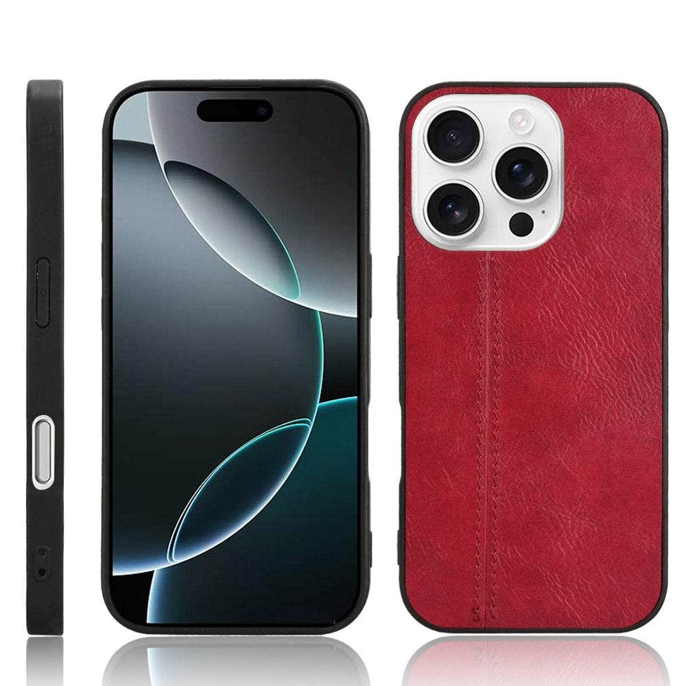 Apple iPhone 16 Pro Cow Pattern Sewing Back Cover Phone Case - Premium PU Leather Texture PC + TPU Shockproof Protective Case, Scratch Resistant Slim Lightweight Anti-Fingerprint Full Coverage Mobile Cover