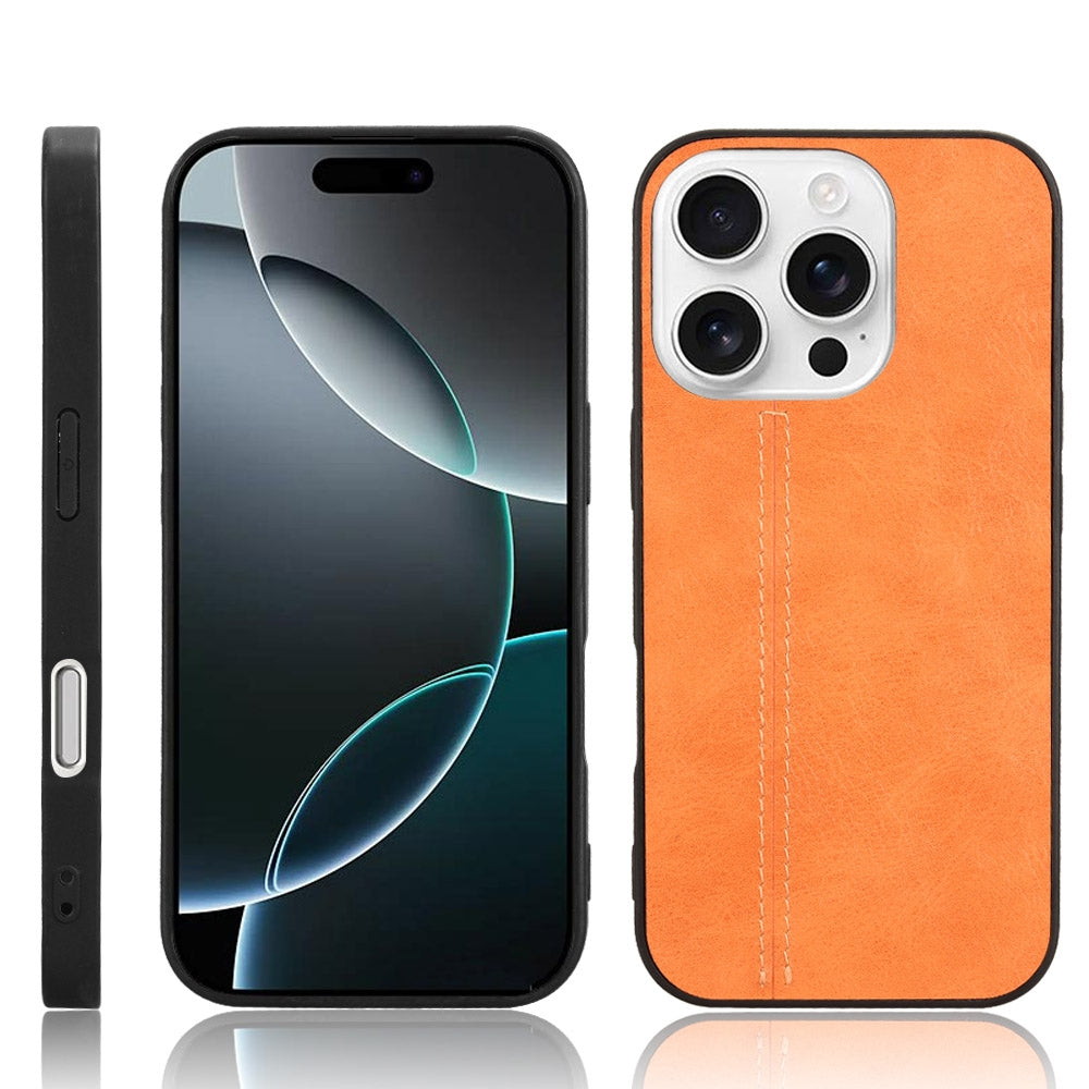 Apple iPhone 16 Pro Cow Pattern Sewing Back Cover Phone Case - Premium PU Leather Texture PC + TPU Shockproof Protective Case, Scratch Resistant Slim Lightweight Anti-Fingerprint Full Coverage Mobile Cover