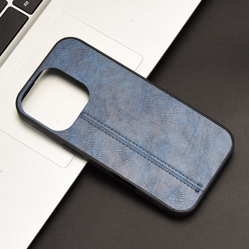 Apple iPhone 16 Pro Cow Pattern Sewing Back Cover Phone Case - Premium PU Leather Texture PC + TPU Shockproof Protective Case, Scratch Resistant Slim Lightweight Anti-Fingerprint Full Coverage Mobile Cover