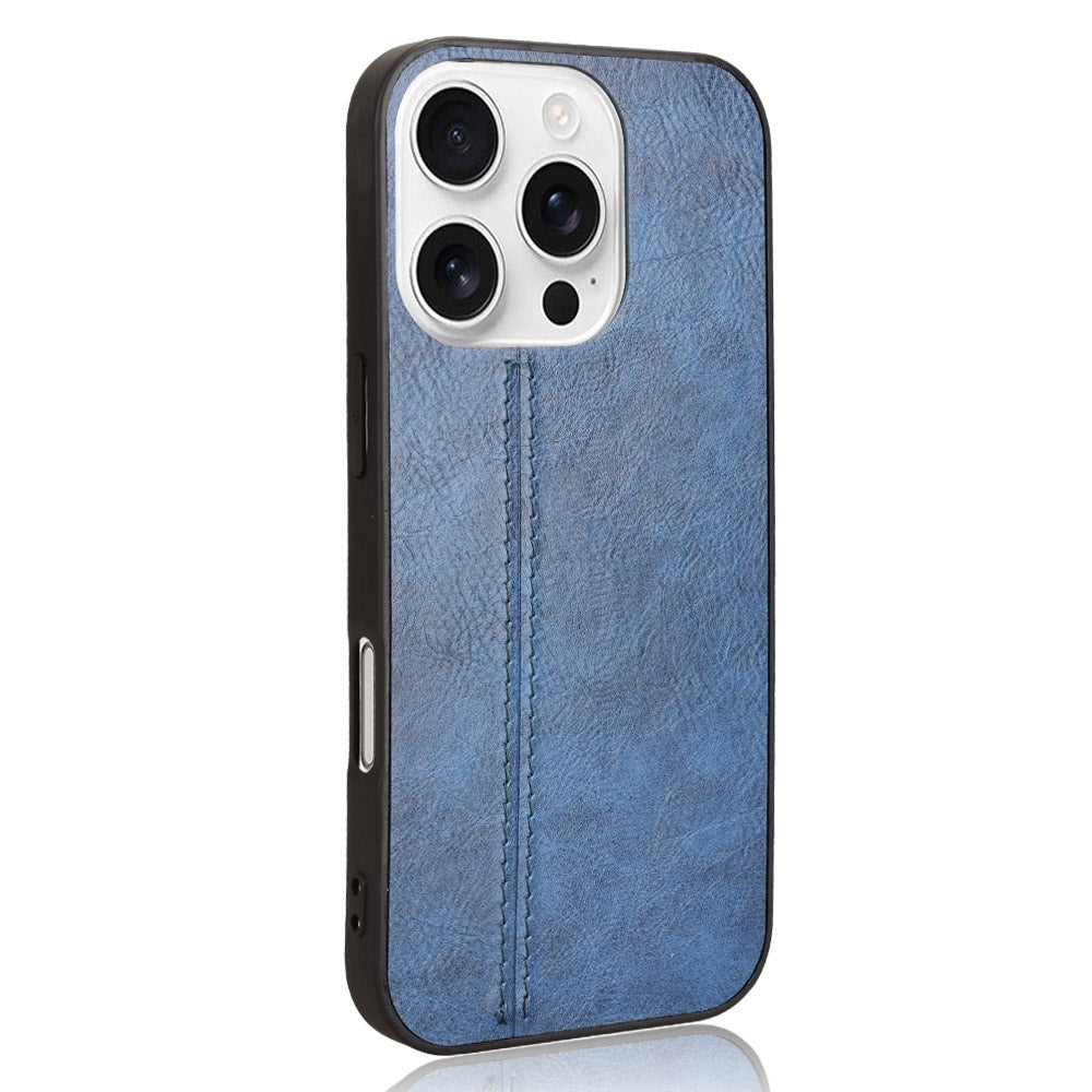 Apple iPhone 16 Pro Cow Pattern Sewing Back Cover Phone Case - Premium PU Leather Texture PC + TPU Shockproof Protective Case, Scratch Resistant Slim Lightweight Anti-Fingerprint Full Coverage Mobile Cover