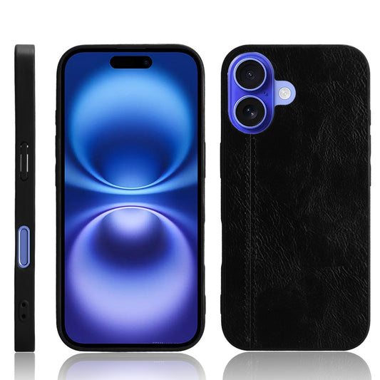 Apple iPhone 16 Plus Cow Pattern Sewing Back Cover Phone Case - Premium PU Leather Texture PC + TPU Shockproof Protective Case, Scratch Resistant Slim Lightweight Anti-Fingerprint Full Coverage Mobile Cover