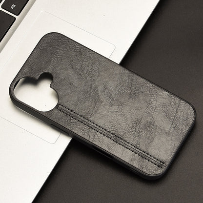 Apple iPhone 16 Plus Cow Pattern Sewing Back Cover Phone Case - Premium PU Leather Texture PC + TPU Shockproof Protective Case, Scratch Resistant Slim Lightweight Anti-Fingerprint Full Coverage Mobile Cover