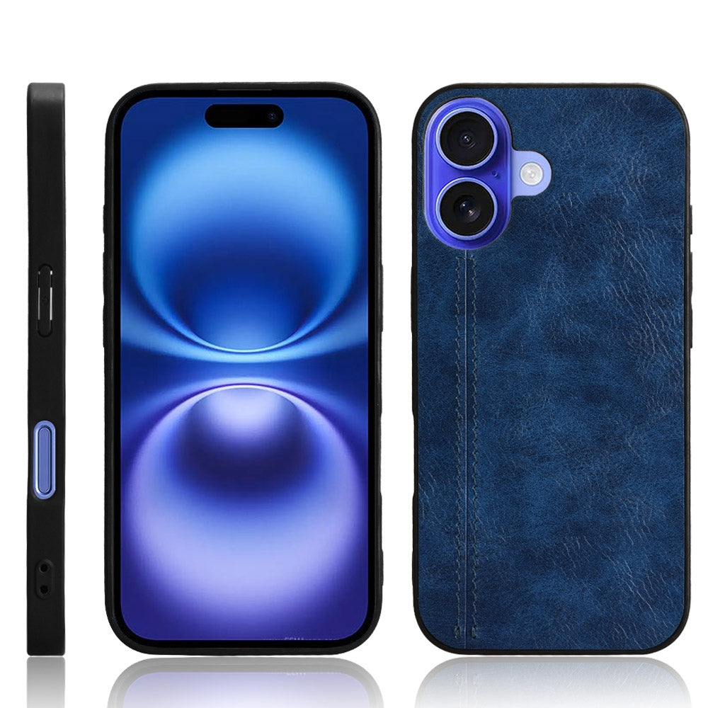 Apple iPhone 16 Plus Cow Pattern Sewing Back Cover Phone Case - Premium PU Leather Texture PC + TPU Shockproof Protective Case, Scratch Resistant Slim Lightweight Anti-Fingerprint Full Coverage Mobile Cover