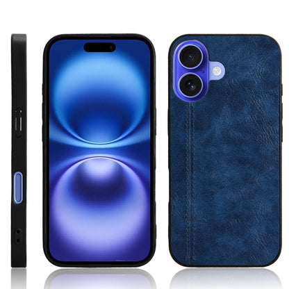 Apple iPhone 16 Plus Cow Pattern Sewing Back Cover Phone Case - Premium PU Leather Texture PC + TPU Shockproof Protective Case, Scratch Resistant Slim Lightweight Anti-Fingerprint Full Coverage Mobile Cover
