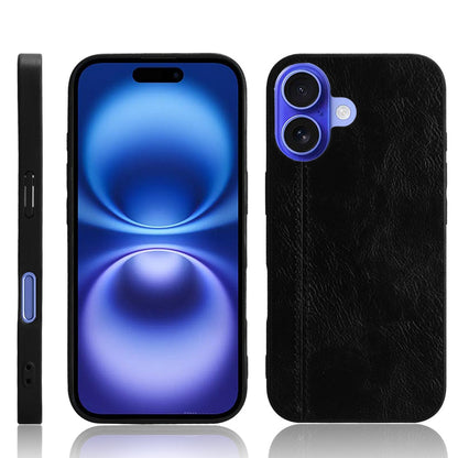 Apple iPhone 16 Cow Pattern Sewing Back Cover Phone Case - Premium PU Leather Texture PC + TPU Shockproof Protective Case, Scratch Resistant Slim Lightweight Anti-Fingerprint Full Coverage Mobile Cover