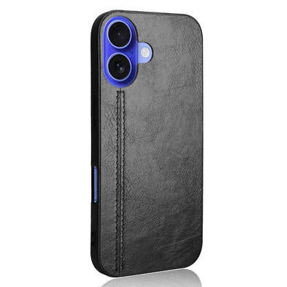 Apple iPhone 16 Cow Pattern Sewing Back Cover Phone Case - Premium PU Leather Texture PC + TPU Shockproof Protective Case, Scratch Resistant Slim Lightweight Anti-Fingerprint Full Coverage Mobile Cover