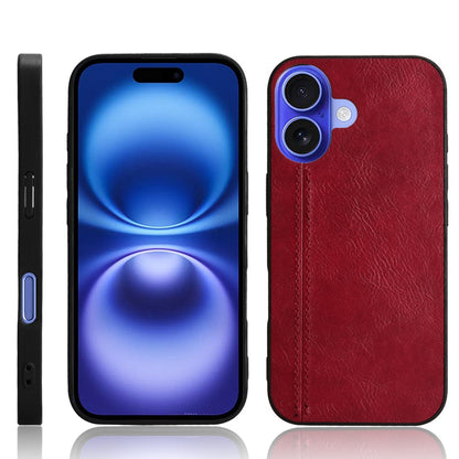 Apple iPhone 16 Cow Pattern Sewing Back Cover Phone Case - Premium PU Leather Texture PC + TPU Shockproof Protective Case, Scratch Resistant Slim Lightweight Anti-Fingerprint Full Coverage Mobile Cover