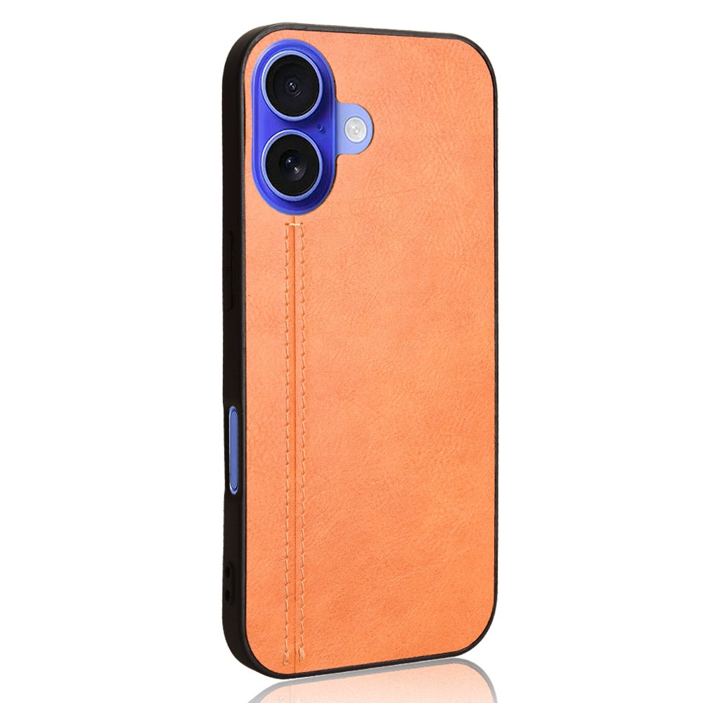 Apple iPhone 16 Cow Pattern Sewing Back Cover Phone Case - Premium PU Leather Texture PC + TPU Shockproof Protective Case, Scratch Resistant Slim Lightweight Anti-Fingerprint Full Coverage Mobile Cover