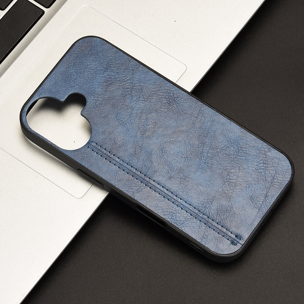 Apple iPhone 16 Cow Pattern Sewing Back Cover Phone Case - Premium PU Leather Texture PC + TPU Shockproof Protective Case, Scratch Resistant Slim Lightweight Anti-Fingerprint Full Coverage Mobile Cover