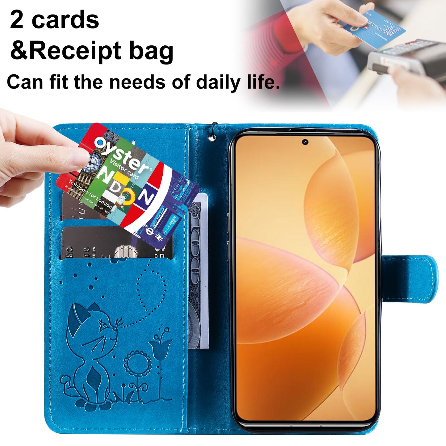 For Xiaomi 14T Pro Cat and Bee Embossed Flip Leather Phone Case Wallet Cover with Card Slots Cash Pocket Magnetic Stand Protective Shockproof TPU PU Leather Case with Wrist Strap