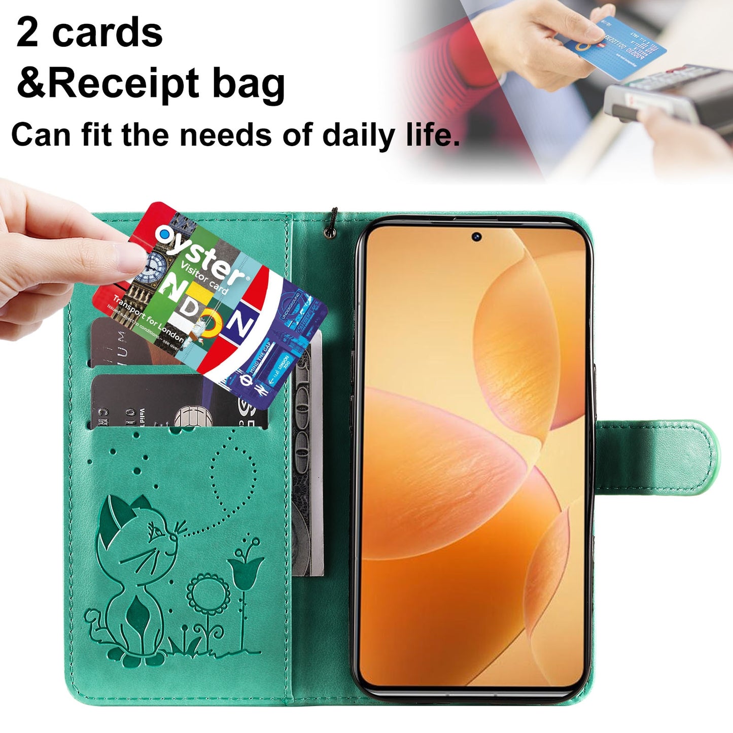 For Xiaomi 14T Pro Cat and Bee Embossed Flip Leather Phone Case Wallet Cover with Card Slots Cash Pocket Magnetic Stand Protective Shockproof TPU PU Leather Case with Wrist Strap
