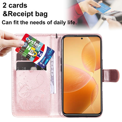 For Xiaomi 14T Pro Cat and Bee Embossed Flip Leather Phone Case Wallet Cover with Card Slots Cash Pocket Magnetic Stand Protective Shockproof TPU PU Leather Case with Wrist Strap
