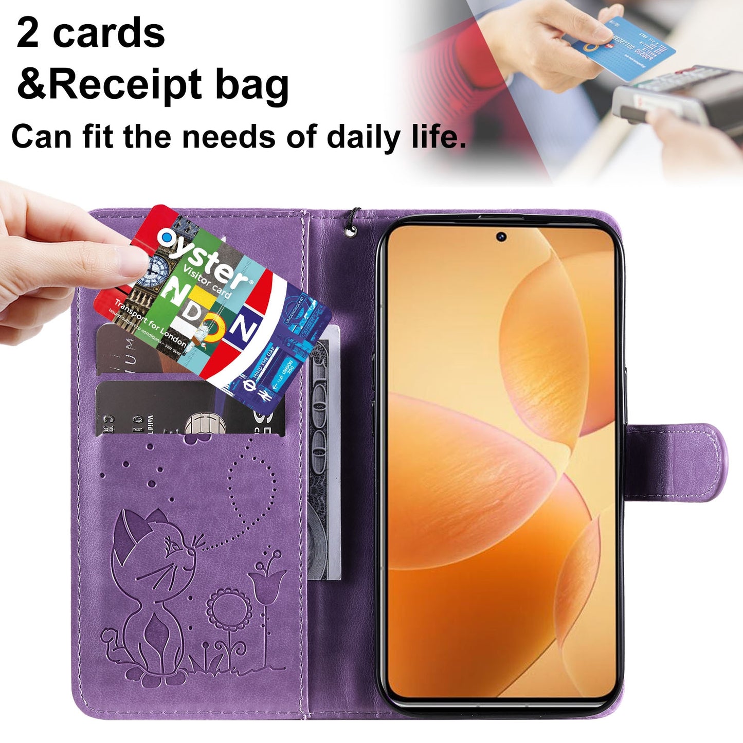 For Xiaomi 14T Pro Cat and Bee Embossed Flip Leather Phone Case Wallet Cover with Card Slots Cash Pocket Magnetic Stand Protective Shockproof TPU PU Leather Case with Wrist Strap