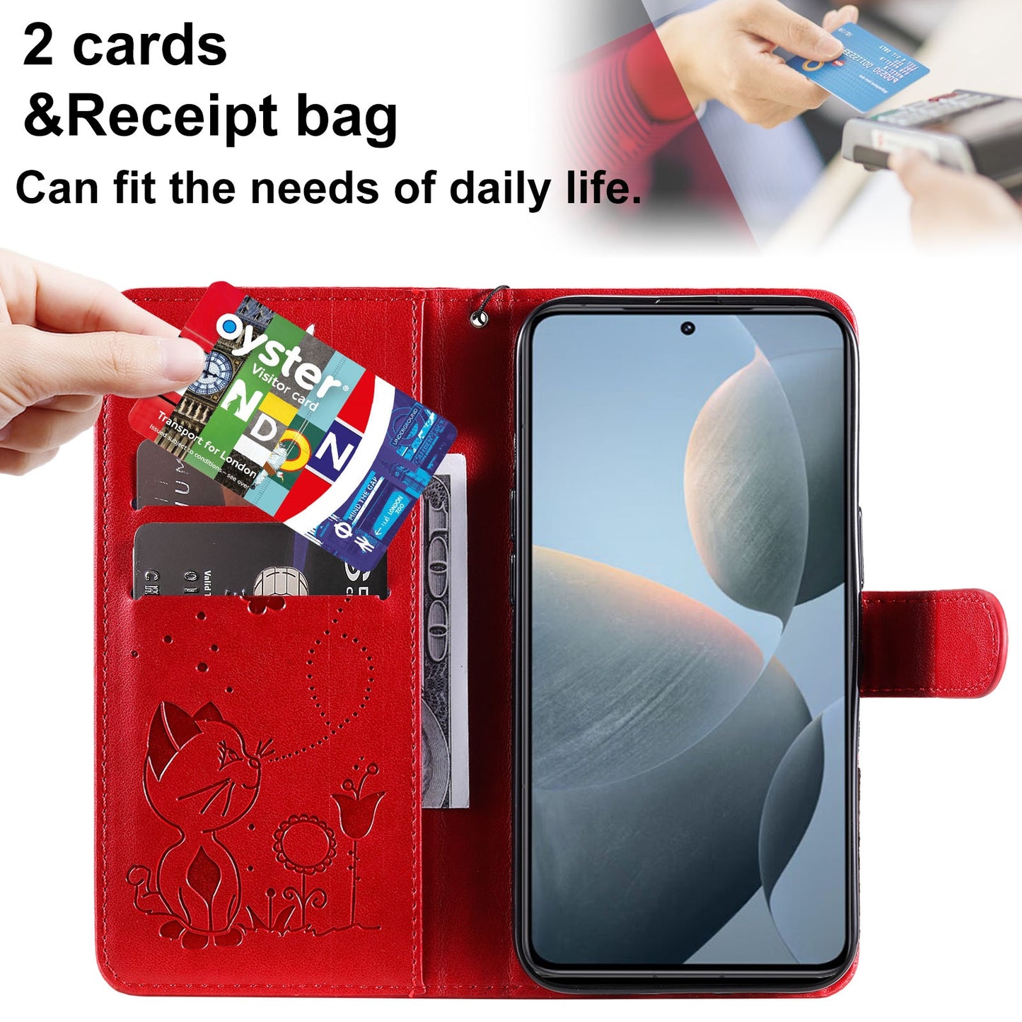 For Xiaomi 14T Cat and Bee Embossed Flip Leather Phone Case Wallet Cover with Card Slots Cash Pocket Magnetic Stand Protective Shockproof TPU PU Leather Case with Wrist Strap