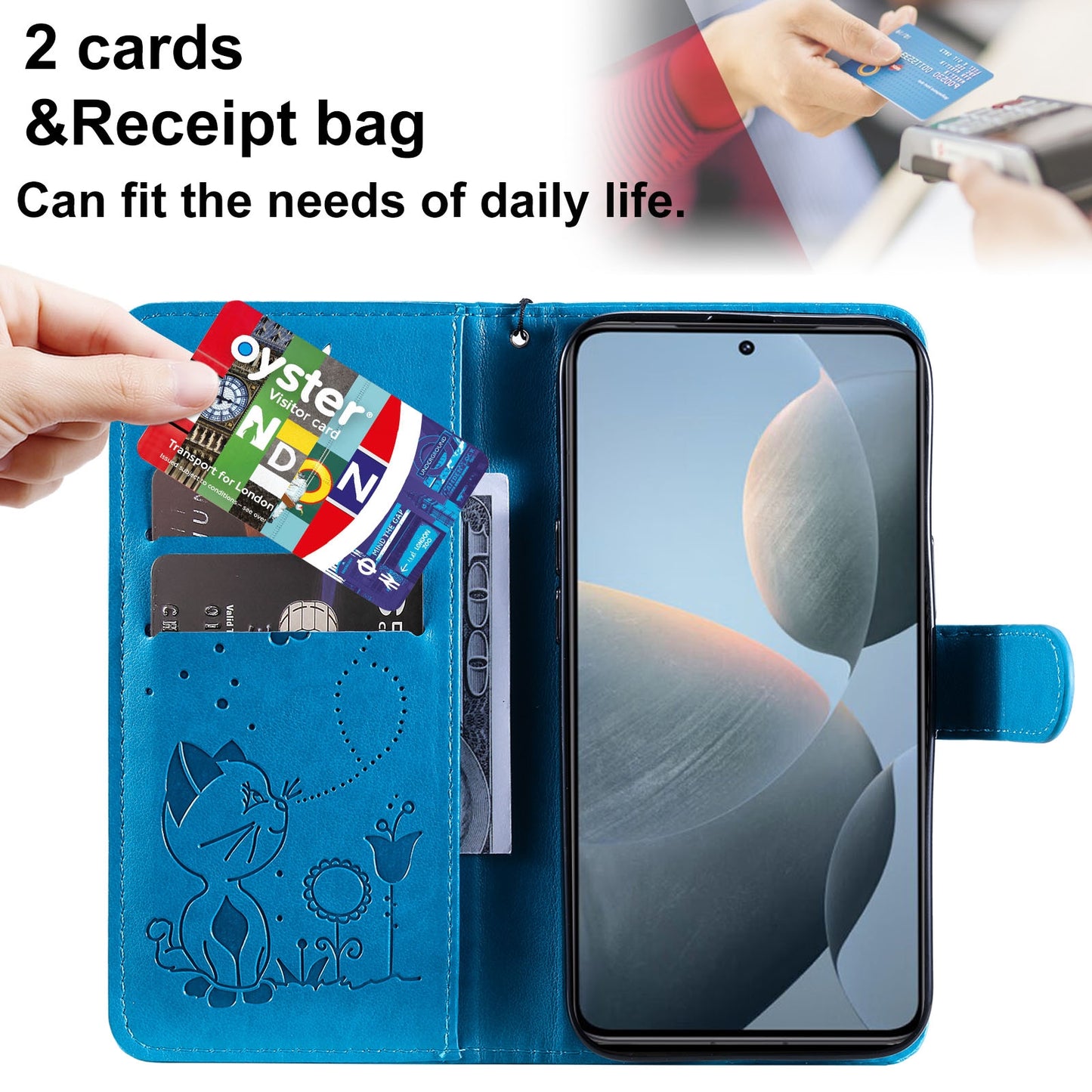 For Xiaomi 14T Cat and Bee Embossed Flip Leather Phone Case Wallet Cover with Card Slots Cash Pocket Magnetic Stand Protective Shockproof TPU PU Leather Case with Wrist Strap