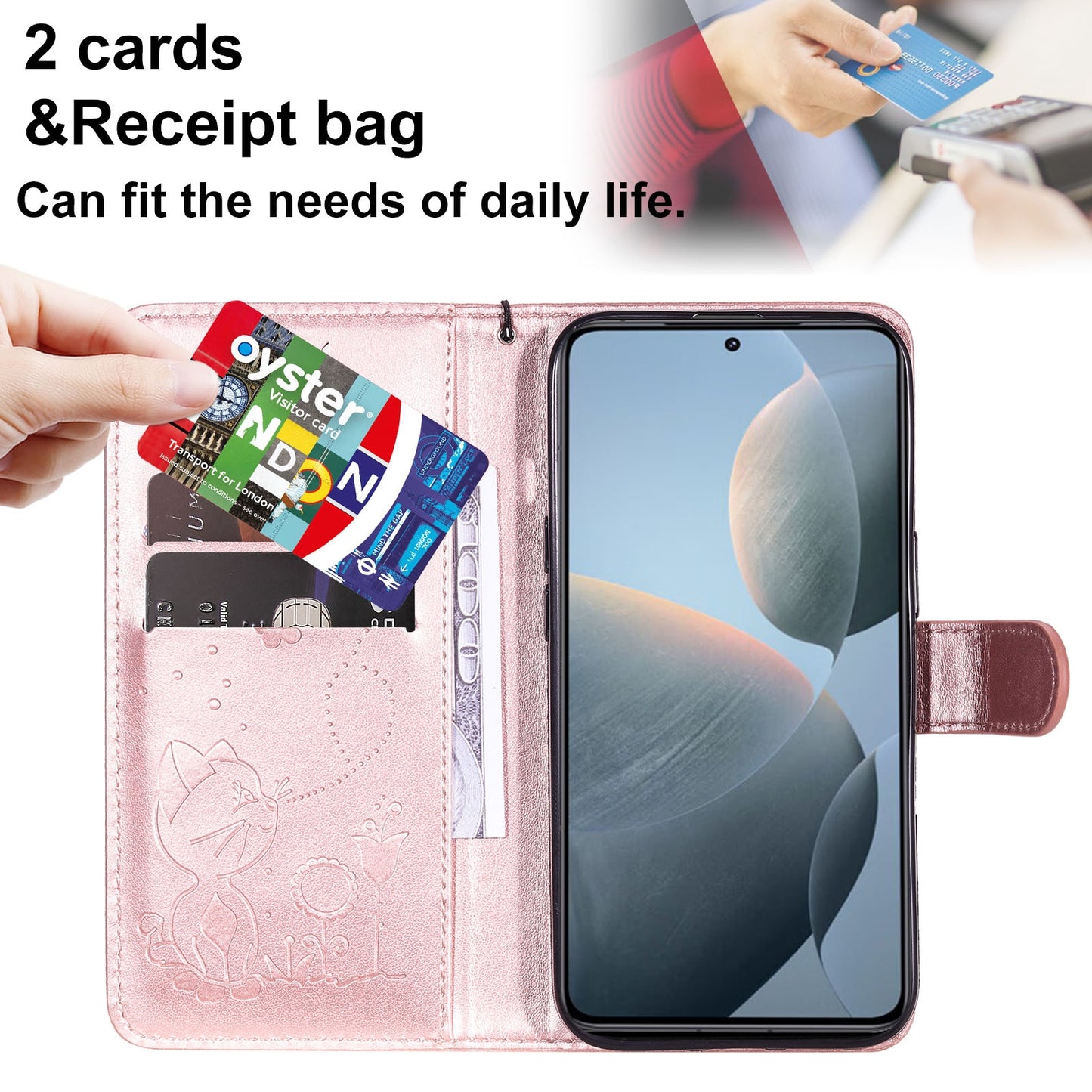 For Xiaomi 14T Cat and Bee Embossed Flip Leather Phone Case Wallet Cover with Card Slots Cash Pocket Magnetic Stand Protective Shockproof TPU PU Leather Case with Wrist Strap
