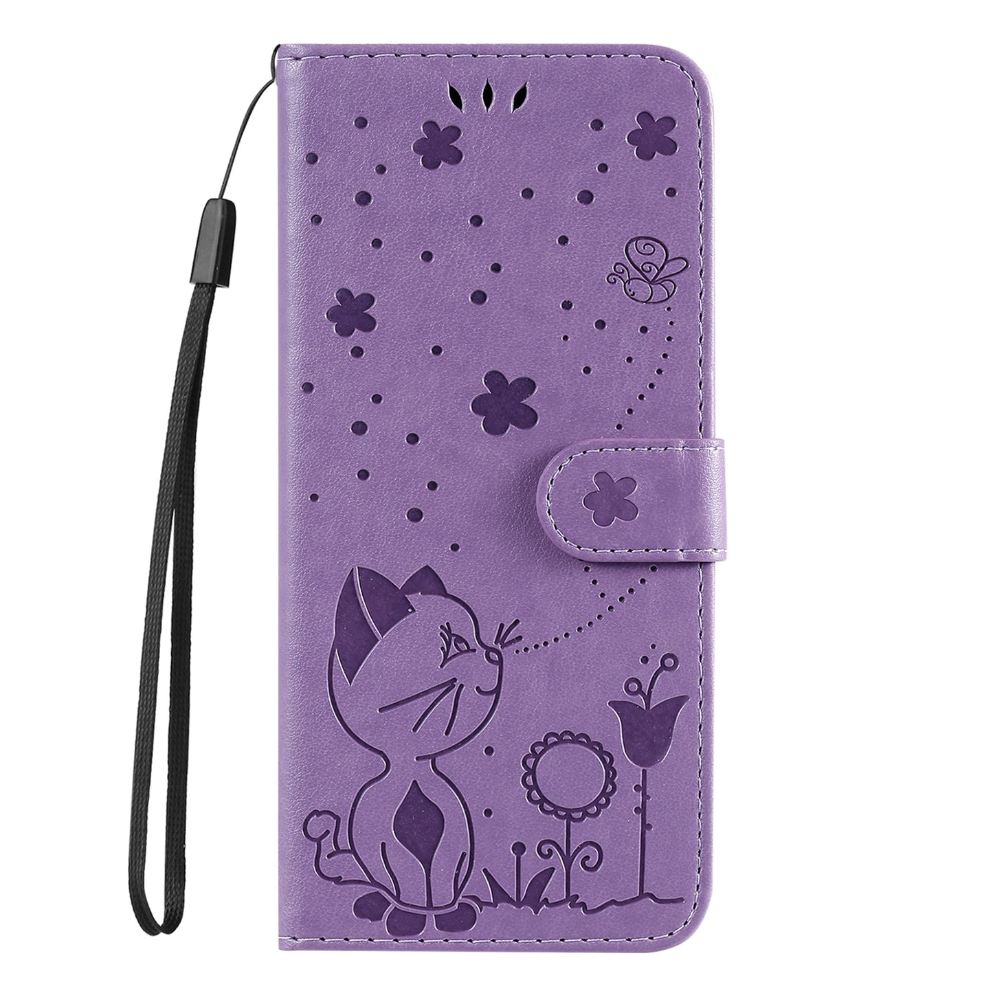 For Xiaomi 14T Cat and Bee Embossed Flip Leather Phone Case Wallet Cover with Card Slots Cash Pocket Magnetic Stand Protective Shockproof TPU PU Leather Case with Wrist Strap