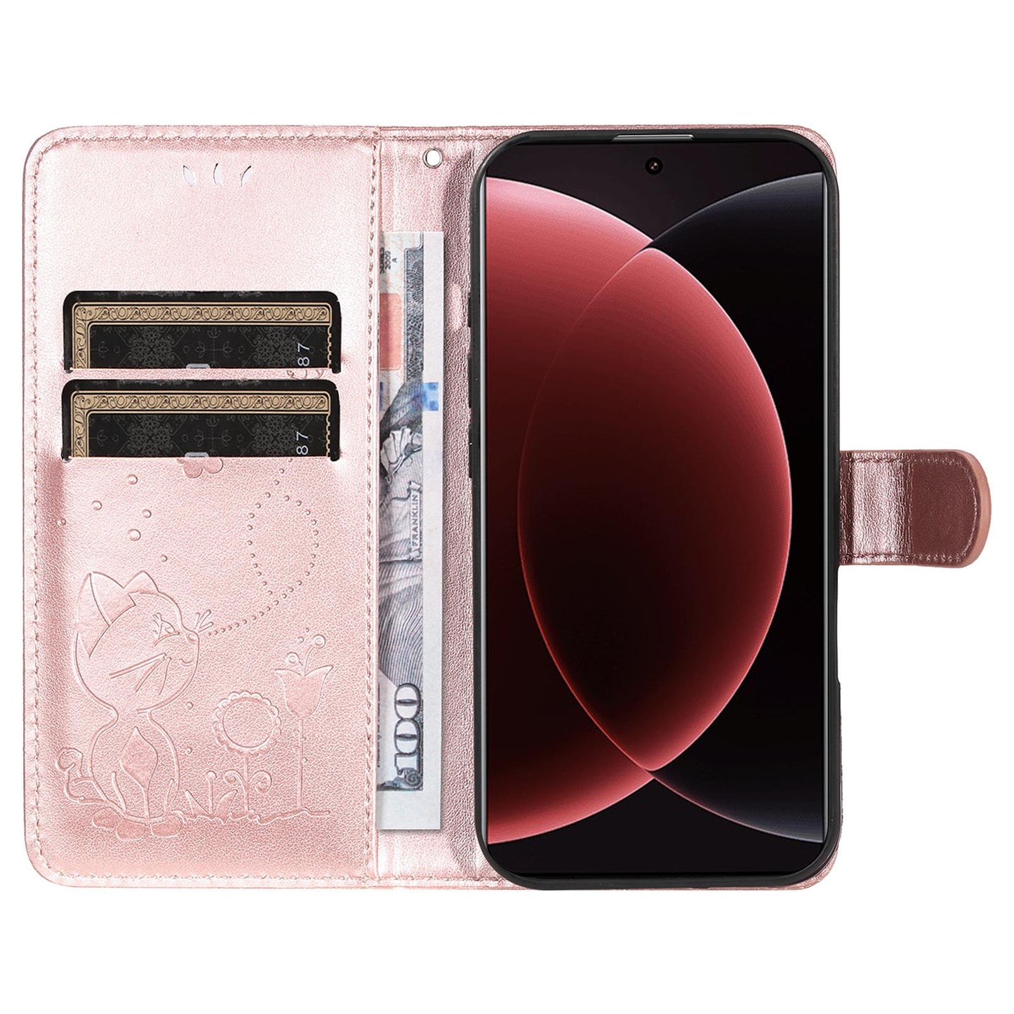 For Xiaomi 15 Ultra 5G Cat and Bee Embossed Flip Leather Phone Case Wallet Cover with Card Slots Cash Pocket Magnetic Stand Protective Shockproof TPU PU Leather Case with Wrist Strap