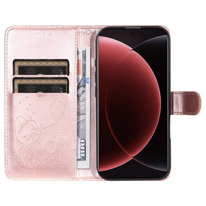 For Xiaomi 15 Ultra 5G Cat and Bee Embossed Flip Leather Phone Case Wallet Cover with Card Slots Cash Pocket Magnetic Stand Protective Shockproof TPU PU Leather Case with Wrist Strap
