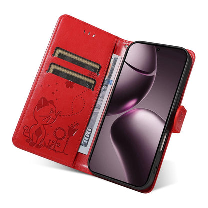 For Xiaomi 15T 5G Cat and Bee Embossed Flip Leather Phone Case Wallet Cover with Card Slots Cash Pocket Magnetic Stand Protective Shockproof TPU PU Leather Case with Wrist Strap