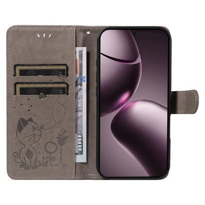 For Xiaomi 15T 5G Cat and Bee Embossed Flip Leather Phone Case Wallet Cover with Card Slots Cash Pocket Magnetic Stand Protective Shockproof TPU PU Leather Case with Wrist Strap