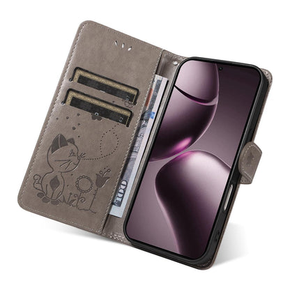 For Xiaomi 15T 5G Cat and Bee Embossed Flip Leather Phone Case Wallet Cover with Card Slots Cash Pocket Magnetic Stand Protective Shockproof TPU PU Leather Case with Wrist Strap