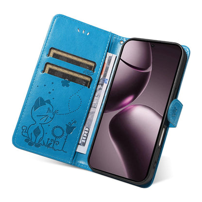 For Xiaomi 15T 5G Cat and Bee Embossed Flip Leather Phone Case Wallet Cover with Card Slots Cash Pocket Magnetic Stand Protective Shockproof TPU PU Leather Case with Wrist Strap