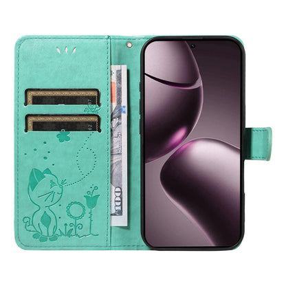 For Xiaomi 15T 5G Cat and Bee Embossed Flip Leather Phone Case Wallet Cover with Card Slots Cash Pocket Magnetic Stand Protective Shockproof TPU PU Leather Case with Wrist Strap