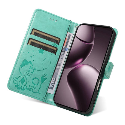 For Xiaomi 15T 5G Cat and Bee Embossed Flip Leather Phone Case Wallet Cover with Card Slots Cash Pocket Magnetic Stand Protective Shockproof TPU PU Leather Case with Wrist Strap