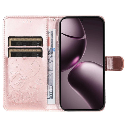 For Xiaomi 15T 5G Cat and Bee Embossed Flip Leather Phone Case Wallet Cover with Card Slots Cash Pocket Magnetic Stand Protective Shockproof TPU PU Leather Case with Wrist Strap