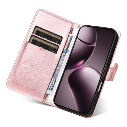For Xiaomi 15T 5G Cat and Bee Embossed Flip Leather Phone Case Wallet Cover with Card Slots Cash Pocket Magnetic Stand Protective Shockproof TPU PU Leather Case with Wrist Strap