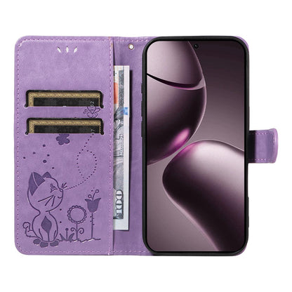 For Xiaomi 15T 5G Cat and Bee Embossed Flip Leather Phone Case Wallet Cover with Card Slots Cash Pocket Magnetic Stand Protective Shockproof TPU PU Leather Case with Wrist Strap