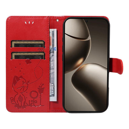 For Xiaomi 15T Pro 5G Cat and Bee Embossed Flip Leather Phone Case Wallet Cover with Card Slots Cash Pocket Magnetic Stand Protective Shockproof TPU PU Leather Case with Wrist Strap