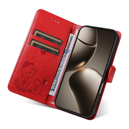 For Xiaomi 15T Pro 5G Cat and Bee Embossed Flip Leather Phone Case Wallet Cover with Card Slots Cash Pocket Magnetic Stand Protective Shockproof TPU PU Leather Case with Wrist Strap