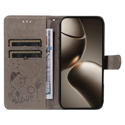 For Xiaomi 15T Pro 5G Cat and Bee Embossed Flip Leather Phone Case Wallet Cover with Card Slots Cash Pocket Magnetic Stand Protective Shockproof TPU PU Leather Case with Wrist Strap