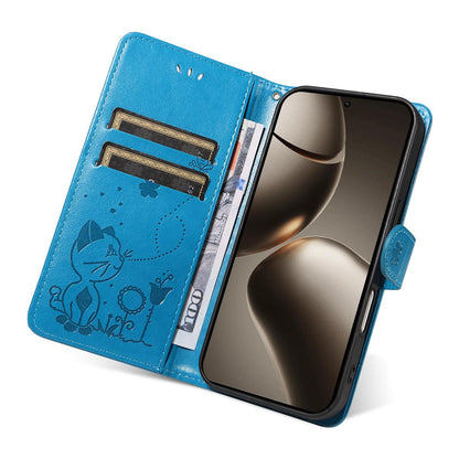 For Xiaomi 15T Pro 5G Cat and Bee Embossed Flip Leather Phone Case Wallet Cover with Card Slots Cash Pocket Magnetic Stand Protective Shockproof TPU PU Leather Case with Wrist Strap