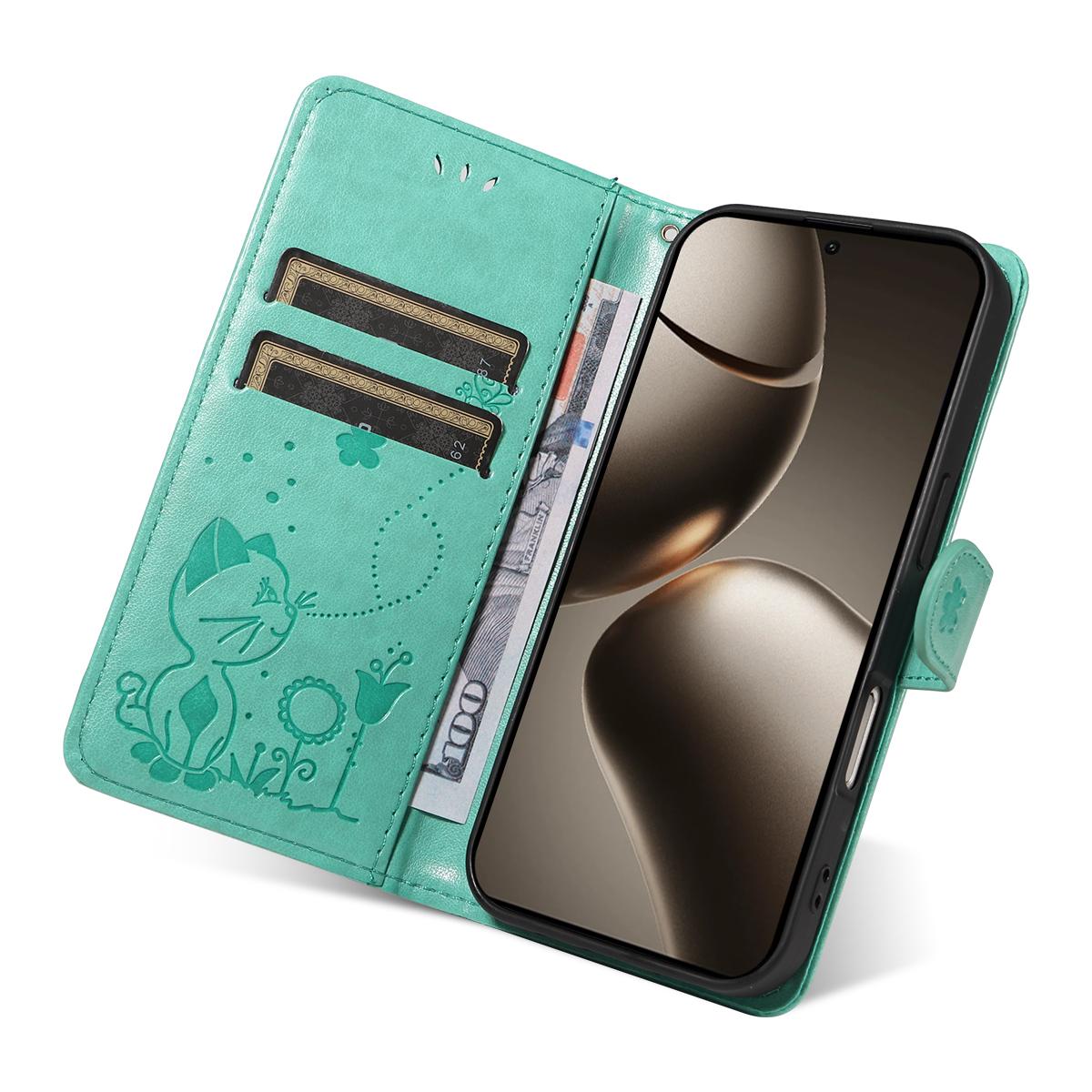 For Xiaomi 15T Pro 5G Cat and Bee Embossed Flip Leather Phone Case Wallet Cover with Card Slots Cash Pocket Magnetic Stand Protective Shockproof TPU PU Leather Case with Wrist Strap