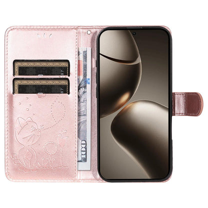 For Xiaomi 15T Pro 5G Cat and Bee Embossed Flip Leather Phone Case Wallet Cover with Card Slots Cash Pocket Magnetic Stand Protective Shockproof TPU PU Leather Case with Wrist Strap